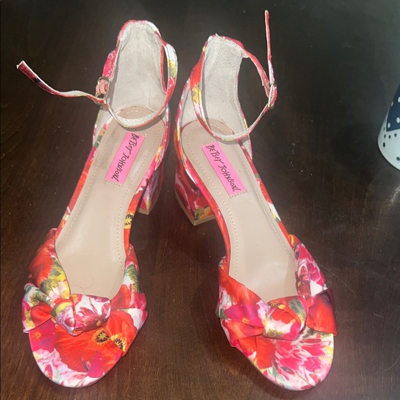 Betsey Johnson Floral Heels - Red, Pink, and Yellow - Picture 2 of 5